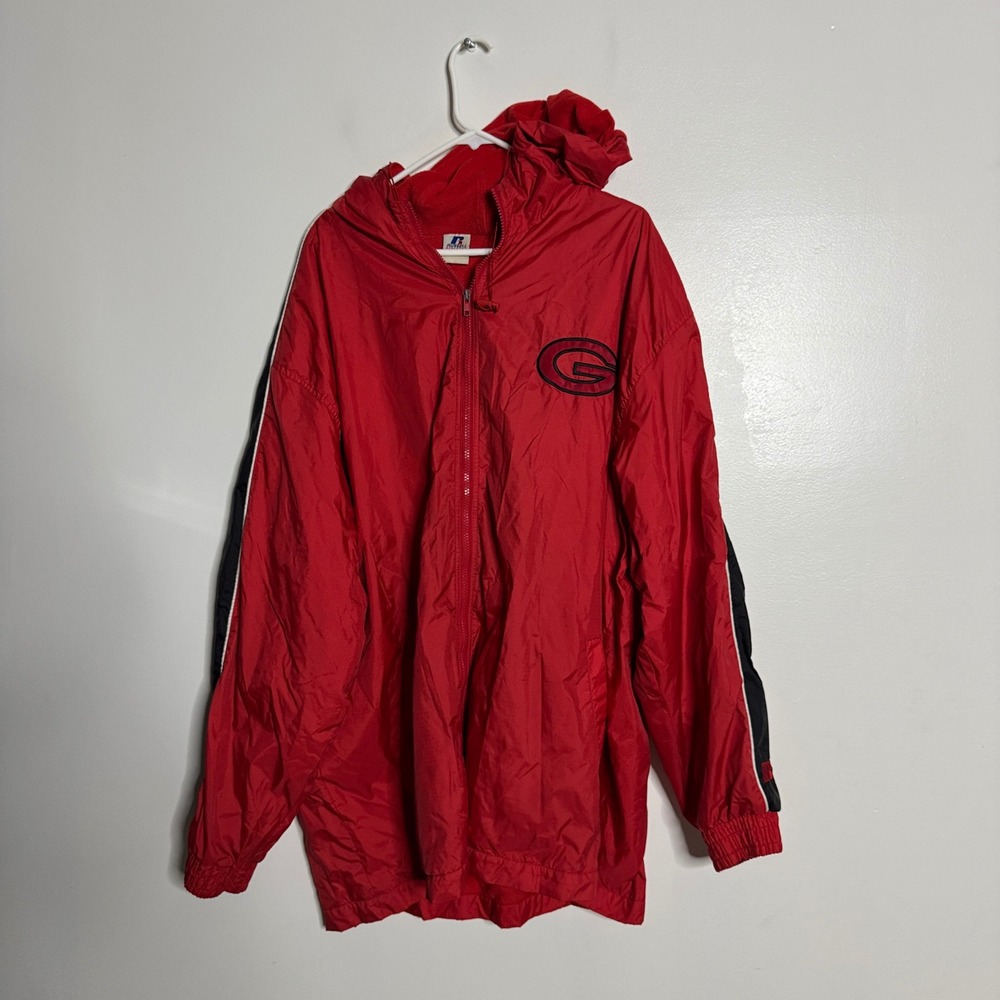 Russell Georgia Bulldogs‎ Windbreaker Jacket Mens XXL Red Full Zip Hooded